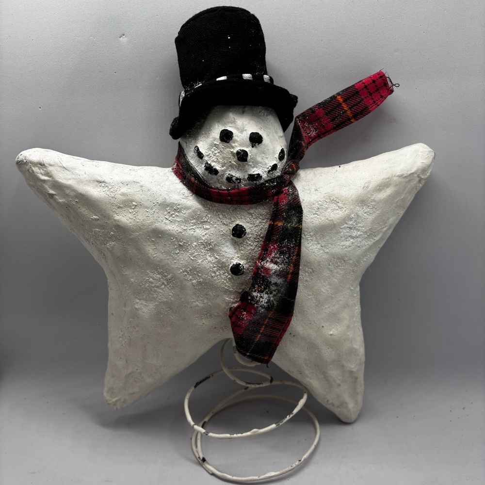 SALE-Christmas tree topper-Smowman-Star- paper mache/Primative/Farmhouse/Whim…